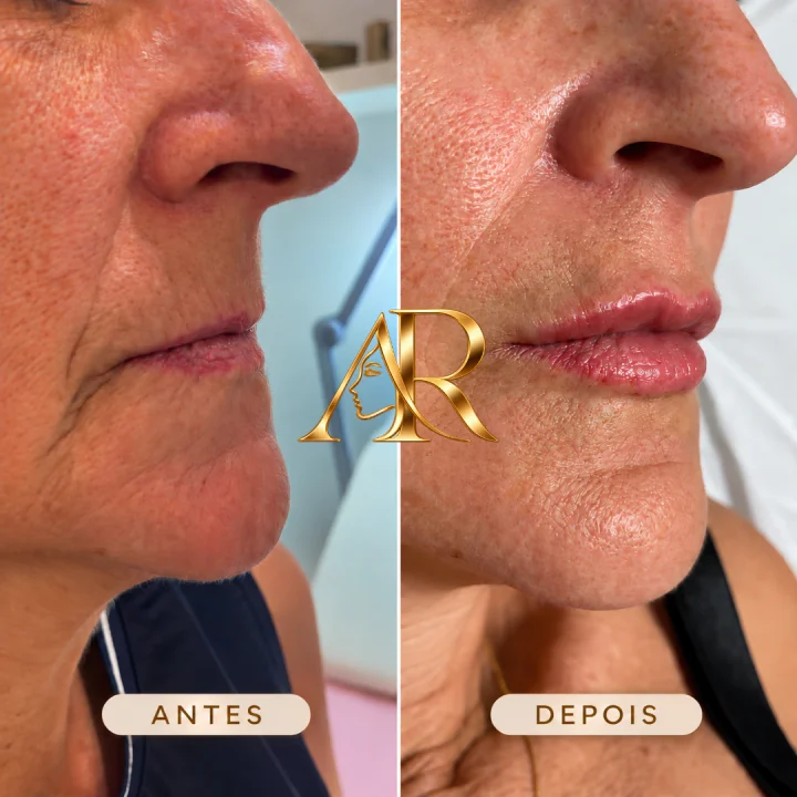 Resultado real 3 de 5: antes e depois de procedimento realizado pela Dra. Andrieli Rossa